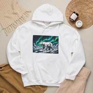 Arctic Polar Bear Under Aurora Borealis - Hoodie image 4