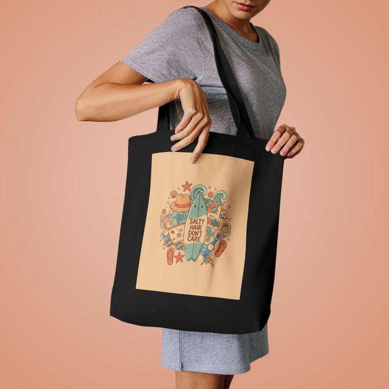 Salty Hair Don't Care Beach Tote Bag, Summer Canvas Tote Bag, Beach Lover Gift, Reusable Shopping Bag, Vacation Accessor zdjęcie 4