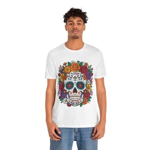 Skull With Flowers Day Of The Dead - Tshirt image 5