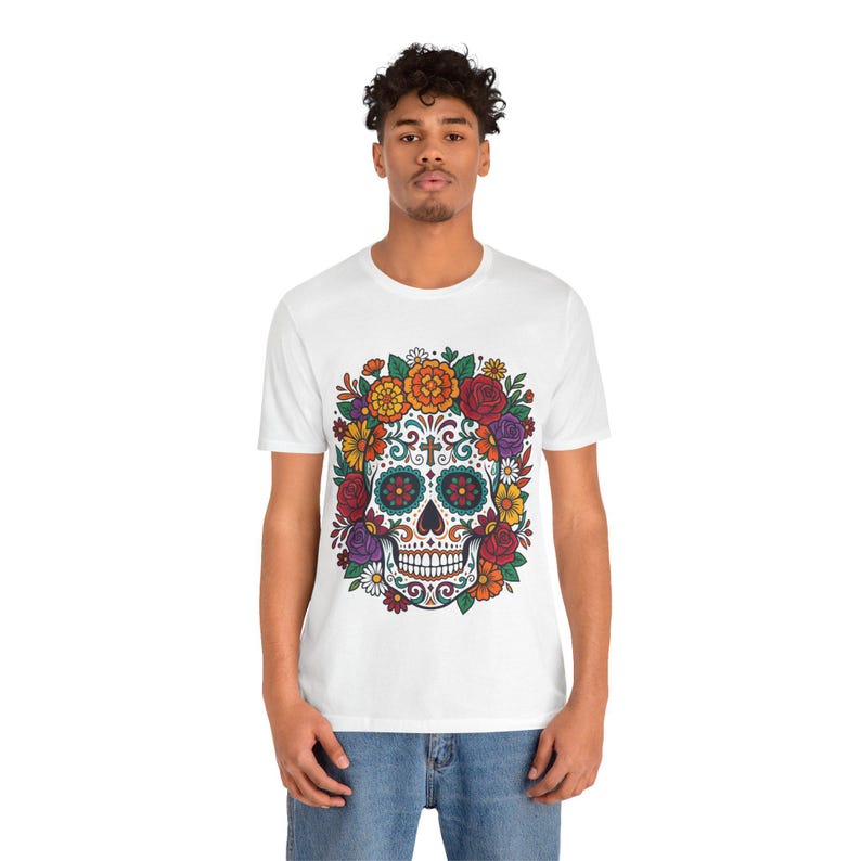 Skull With Flowers Day Of The Dead - Tshirt image 5