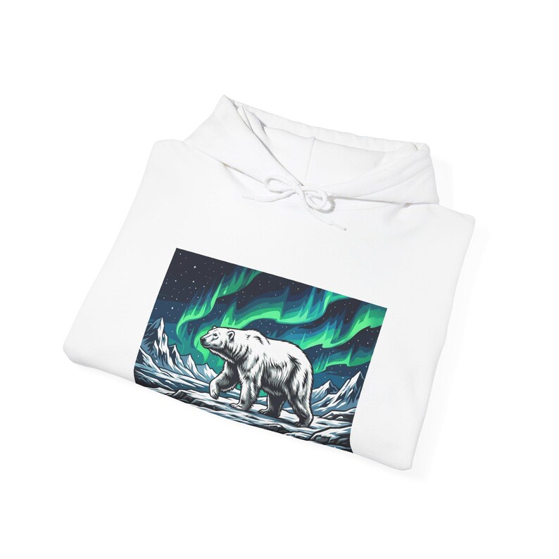 Arctic Polar Bear Under Aurora Borealis - Hoodie image 2