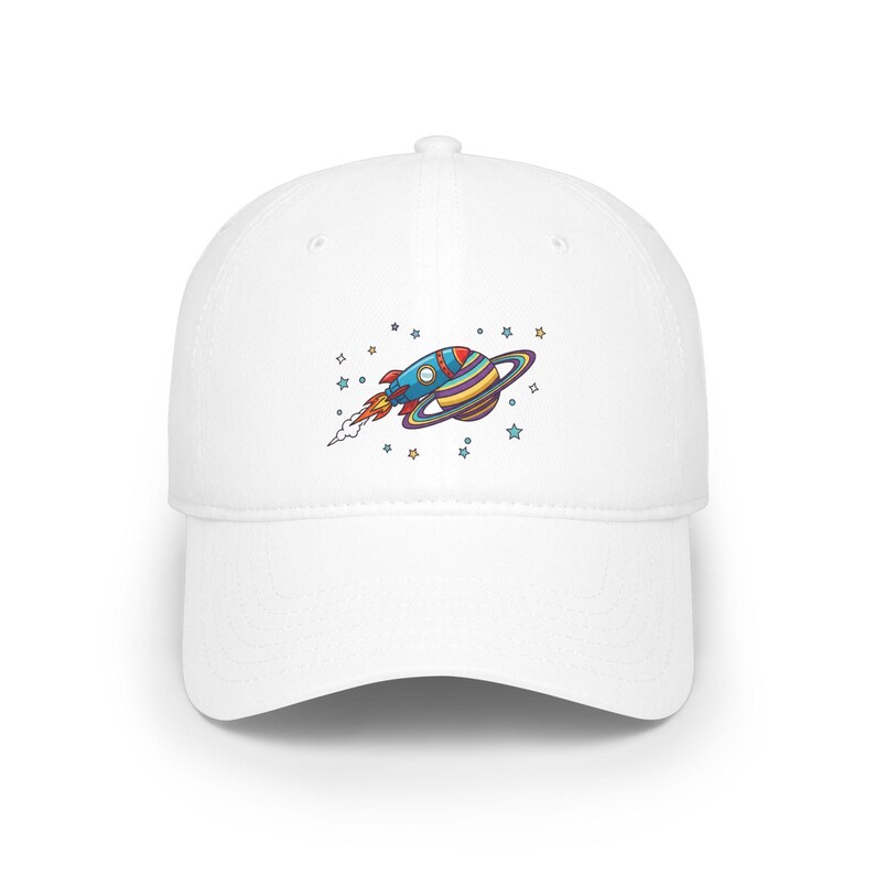 Cartoon Rocket Saturn Baseball Cap - Space Galaxy Astronaut Hat for Astronomy Lovers, Cute Cosmic Star Graphic Cap image 1