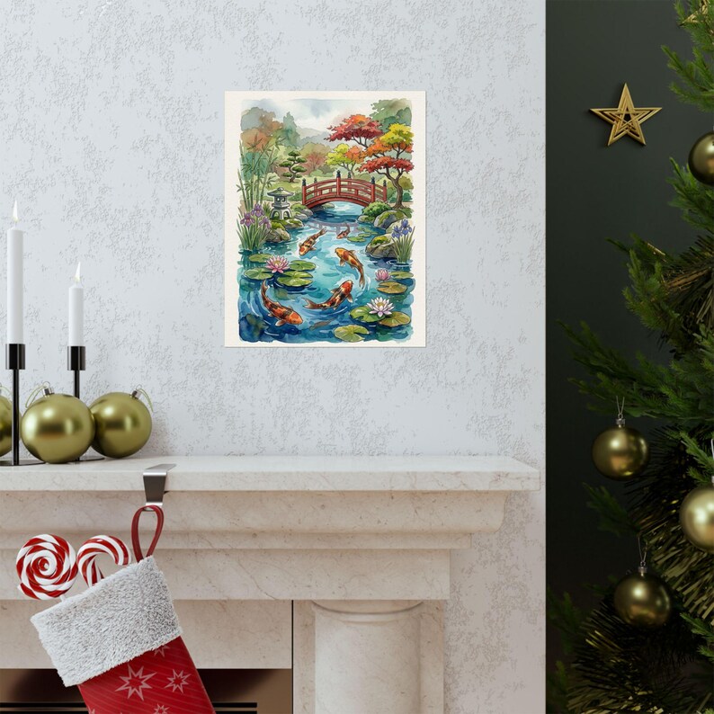 Koi Pond Japanese Garden Watercolor - Poster image 7