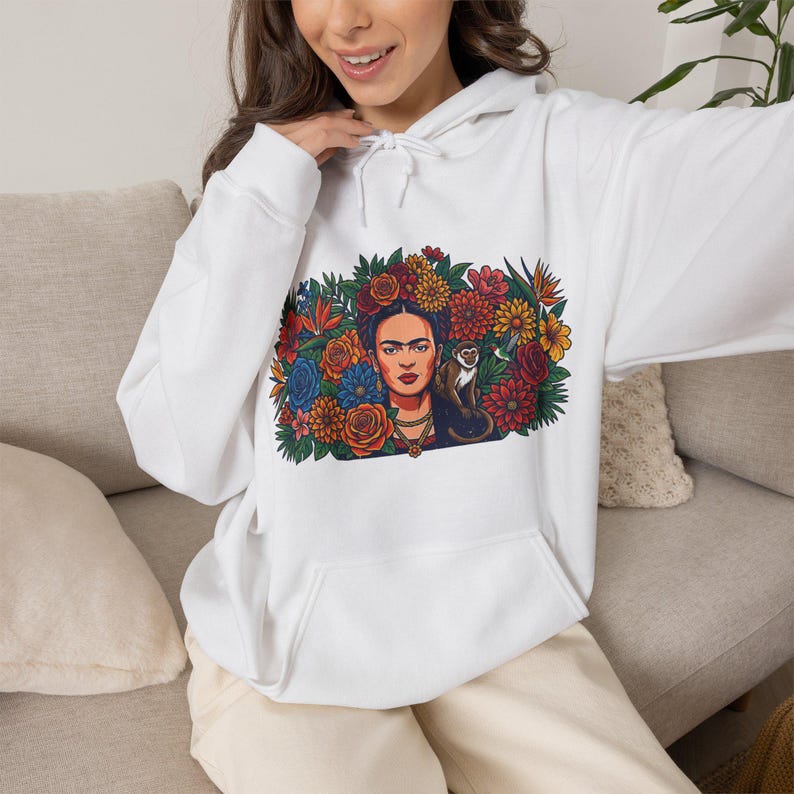 Frida Kahlo Floral Portrait - Hoodie image 5