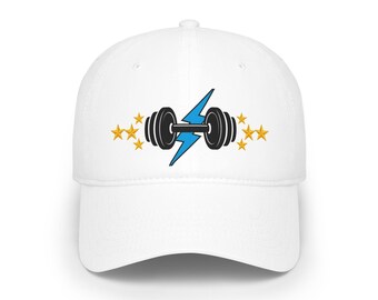 Athletic Fitness Baseball Cap - Dumbbell Lightning Bolt Star Design Workout Gym Hat