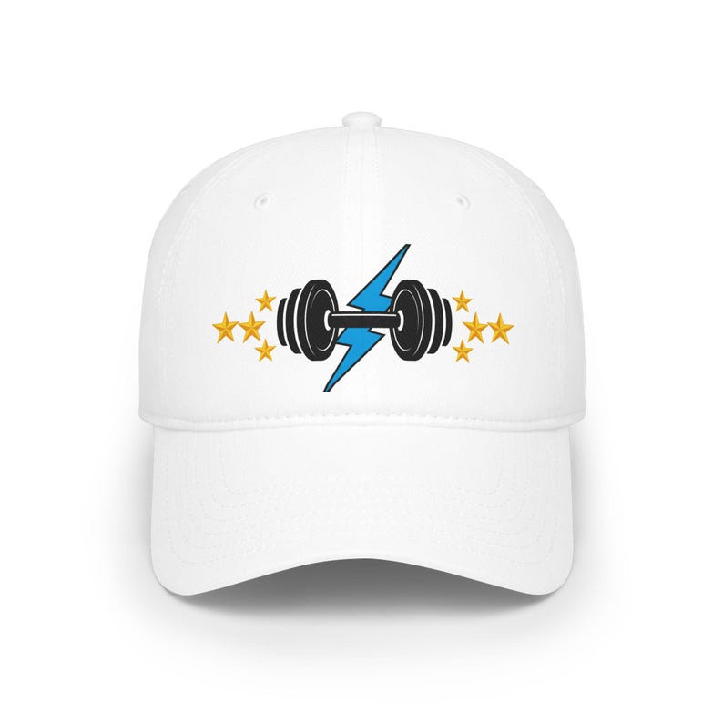 Athletic Fitness Baseball Cap - Dumbbell Lightning Bolt Star Design Workout Gym Hat image 1