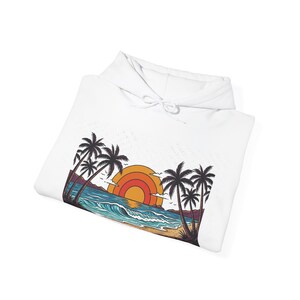 Retro Sunset Palm Tree Ocean - Hoodie 画像 2