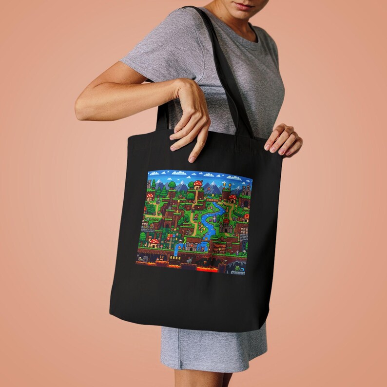 Pixel Art Retro Gaming Landscape - Tote Bag image 4