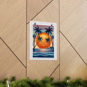 Retro Sunset Palm Tree Ocean - Poster image 5