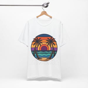 Retro Sunset Palm Tree Ocean - Tshirt image 2