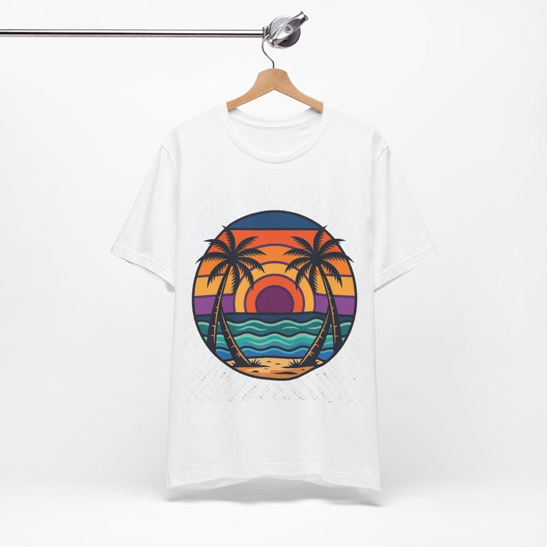 Retro Sunset Palm Tree Ocean - Tshirt image 2