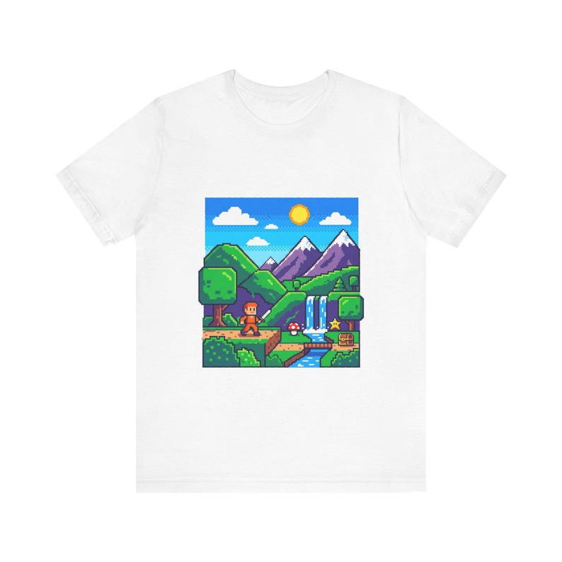 Pixel Art Retro Gaming Landscape - Tshirt 画像 1