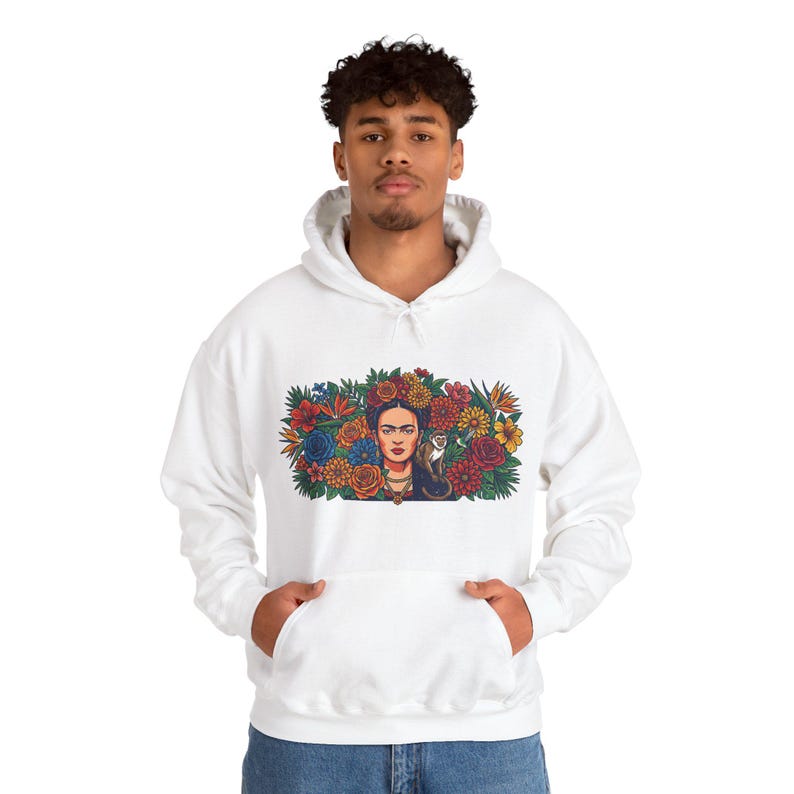 Frida Kahlo Floral Portrait - Hoodie image 7