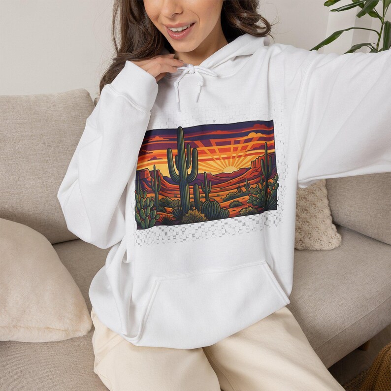 Desert Cactus Under Southwest Sunset - Hoodie image 5