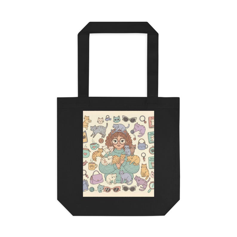 Crazy Cat Lady Tote Bag, Funny Cat Lover Gift, Cat Themed Canvas Bag, Cat Mom Purse, Kitten Accessories for Women image 1