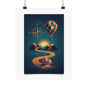 Adventure Awaits Travel Poster | Mountain Landscape Wall Art | Wanderlust Decor | Travel Quote Print image 1