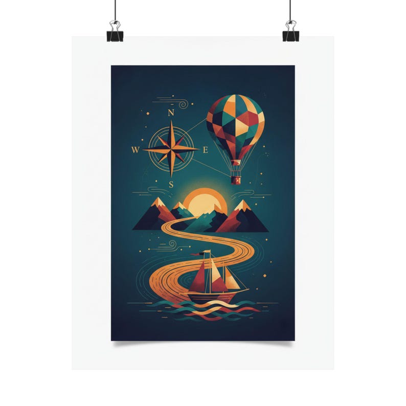 Adventure Awaits Travel Poster | Mountain Landscape Wall Art | Wanderlust Decor | Travel Quote Print image 1