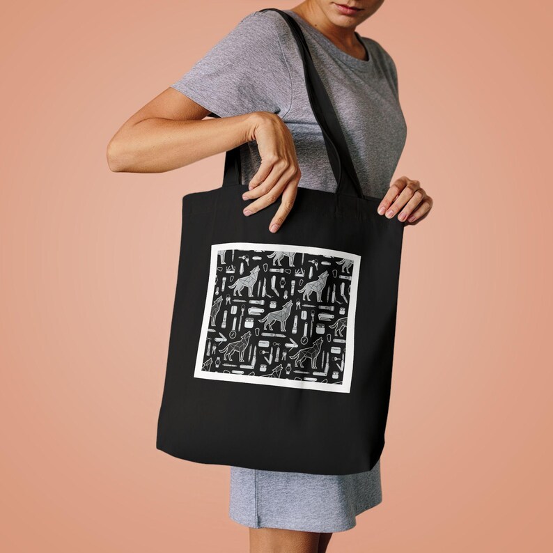 Minimalist Geometric Wolf Howling - Tote Bag imagen 4