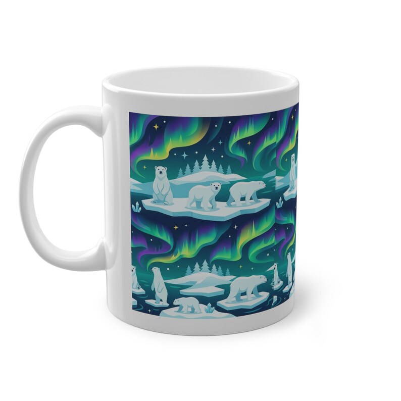 Arctic Polar Bear Under Aurora Borealis - Mug image 2