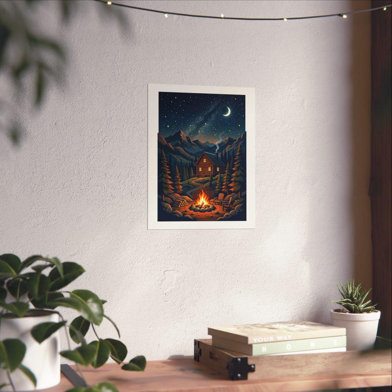 Mountain Cabin Campfire Under Stars - Poster imagen 6