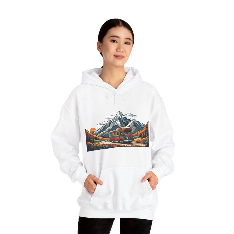 Vintage Travel Camper Van Mountains - Hoodie image 5