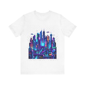 Cyberpunk Neon City Skyline At Night - Tshirt Bild 1