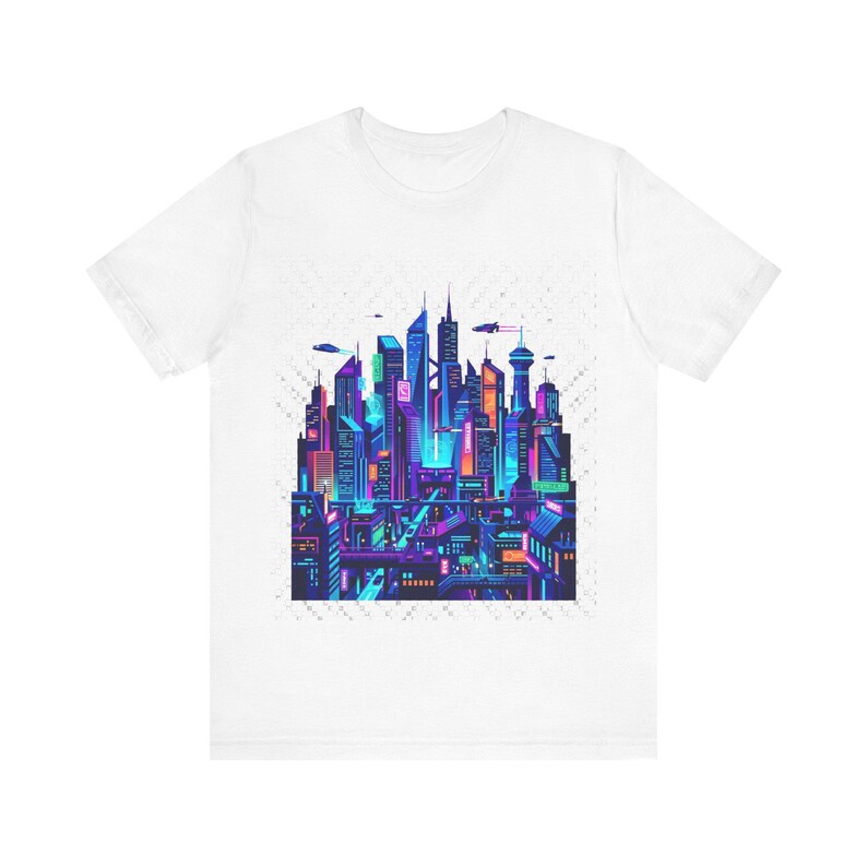 Cyberpunk Neon City Skyline At Night - Tshirt Bild 1
