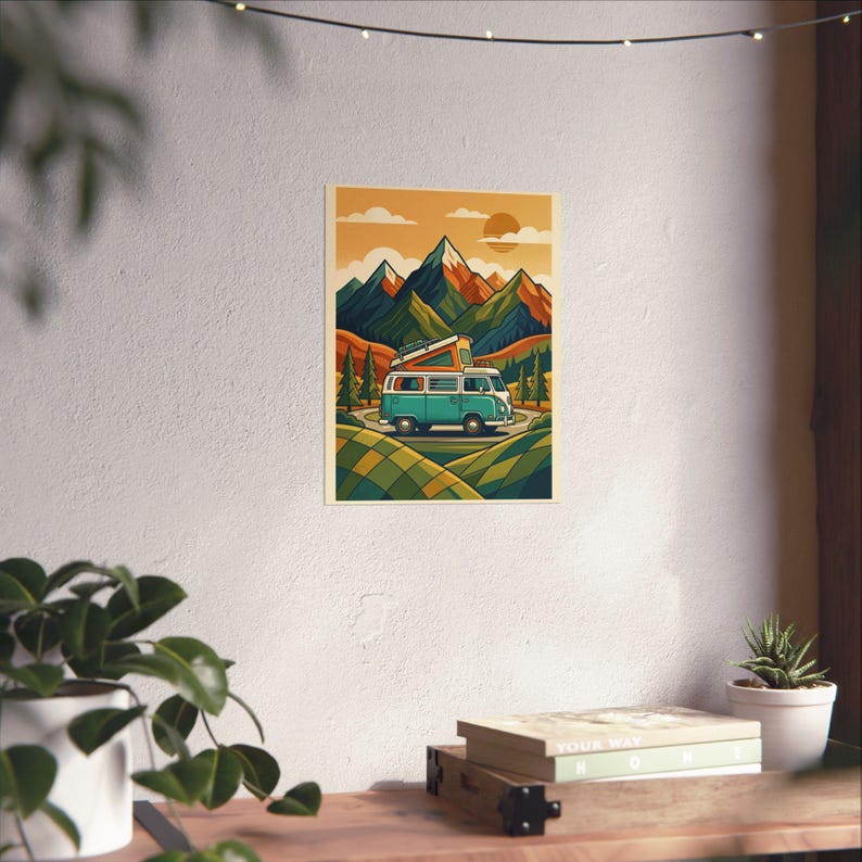 Vintage Travel Camper Van Mountains - Poster image 6