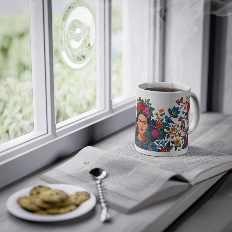 Frida Kahlo Floral Portrait - Mug image 5