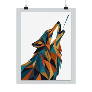 Minimalist Geometric Wolf Howling - Poster image 1