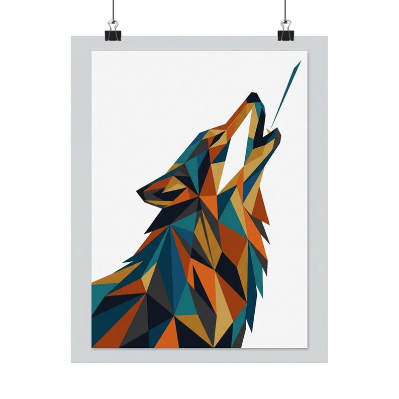 Minimalist Geometric Wolf Howling - Poster image 1