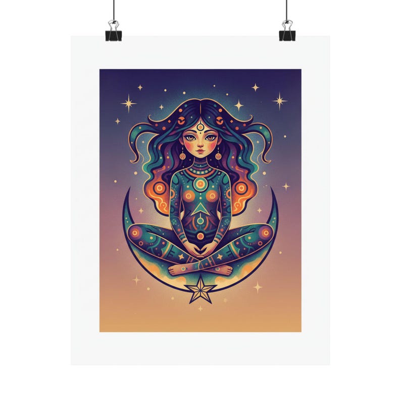 Moon Child Poster, Astrology Wall Art, Celestial Moon Phases Print, Zodiac Nursery Decor, Boho Moon Poster image 1