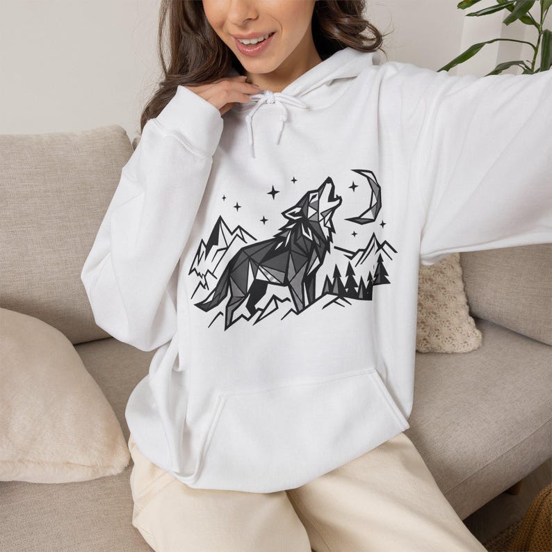 Minimalist Geometric Wolf Howling - Hoodie image 5