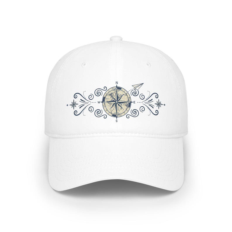 Vintage Compass World Map Baseball Cap, Travel Paper Plane Hat, Wanderlust Explorer Dad Hat, No Text Design image 1