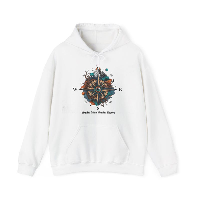 Wander Often Wonder Always Hoodie, Nature Adventure Pullover, Hiking Gift, Outdoor Lover Sweatshirt, Forest Mountain App Bild 1