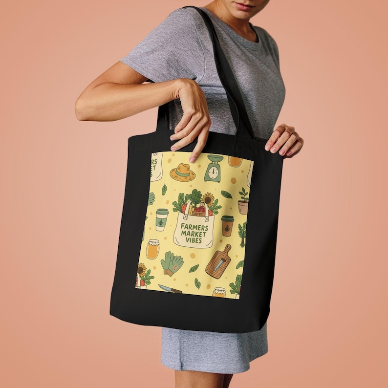 Farmers Market Tote Bag, Canvas Grocery Bag, Reusable Shopping Bag, Vegetable Market Vibes, Eco Friendly Tote bild 4