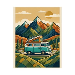 Vintage Travel Camper Van Mountains - Poster image 2