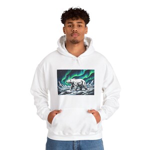 Arctic Polar Bear Under Aurora Borealis - Hoodie image 7