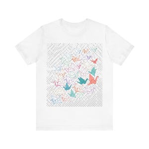 Origami Paper Crane Flock In Pastel - Tshirt 画像 1