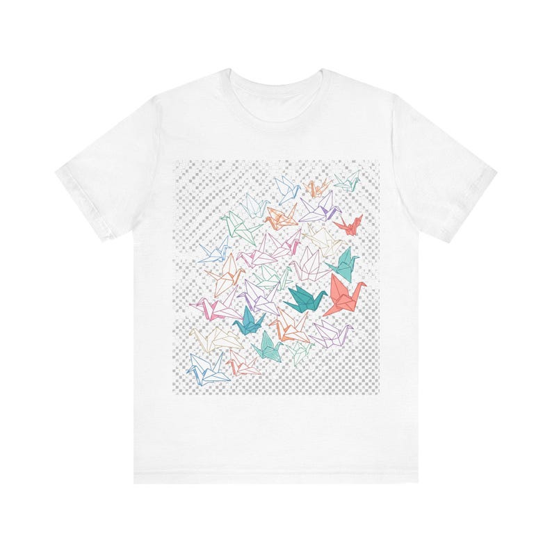 Origami Paper Crane Flock In Pastel - Tshirt 画像 1