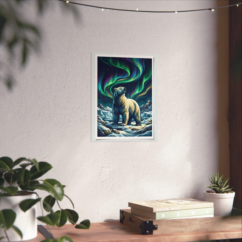 Arctic Polar Bear Under Aurora Borealis - Poster Bild 6
