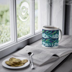 Arctic Polar Bear Under Aurora Borealis - Mug image 5