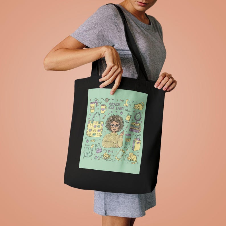 Crazy Cat Lady Tote Bag | Funny Cat Lover Gift | Canvas Tote Bag for Women | Cat Mom Bag | Book Tote afbeelding 4