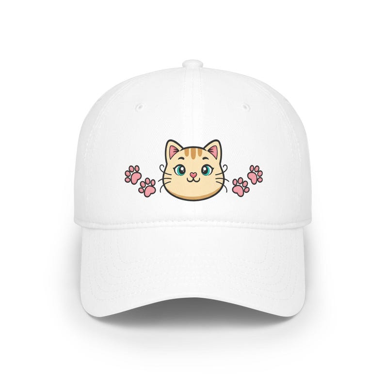 Cute Cat Face Baseball Cap With Whiskers & Paw Prints Cat Lover Adjustable Hat Cat Mom Dad Kitty Animal Lover Gift image 1