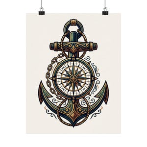 Nautical Anchor And Compass - Poster image 1