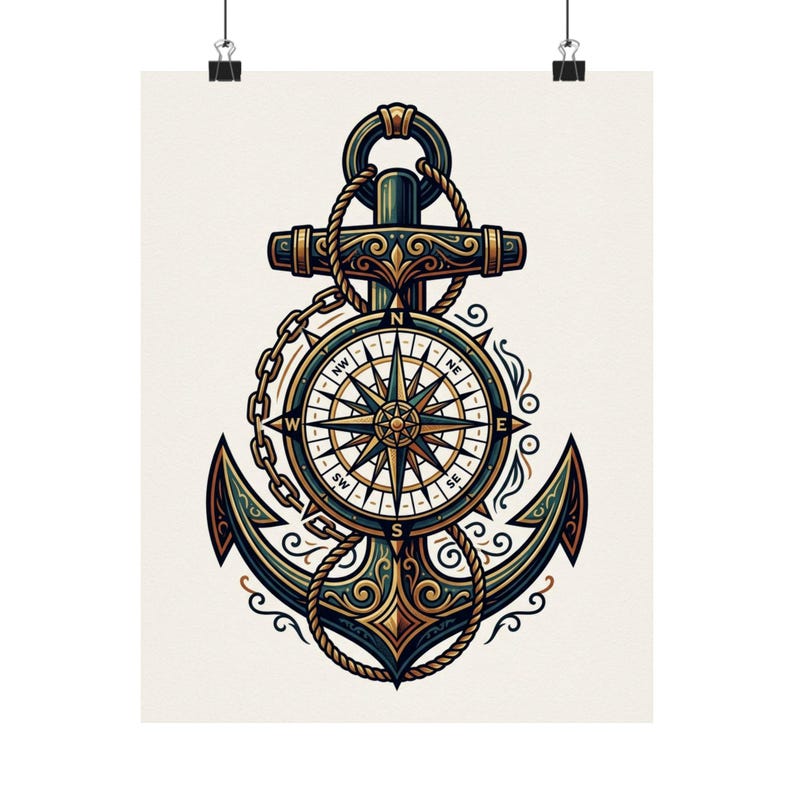 Nautical Anchor And Compass - Poster image 1