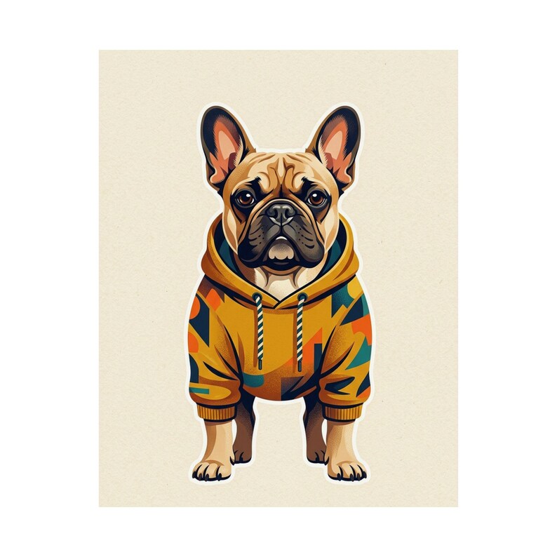 French Bulldog Wearing Hoodie - Poster image 2