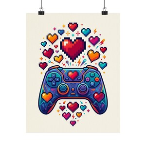 Gamer Controller Pixel Hearts - Poster imagen 1