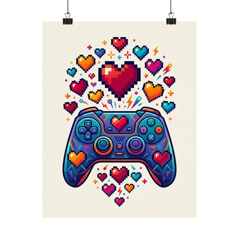 Gamer Controller Pixel Hearts - Poster imagen 1