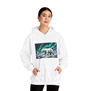 Arctic Polar Bear Under Aurora Borealis - Hoodie image 6